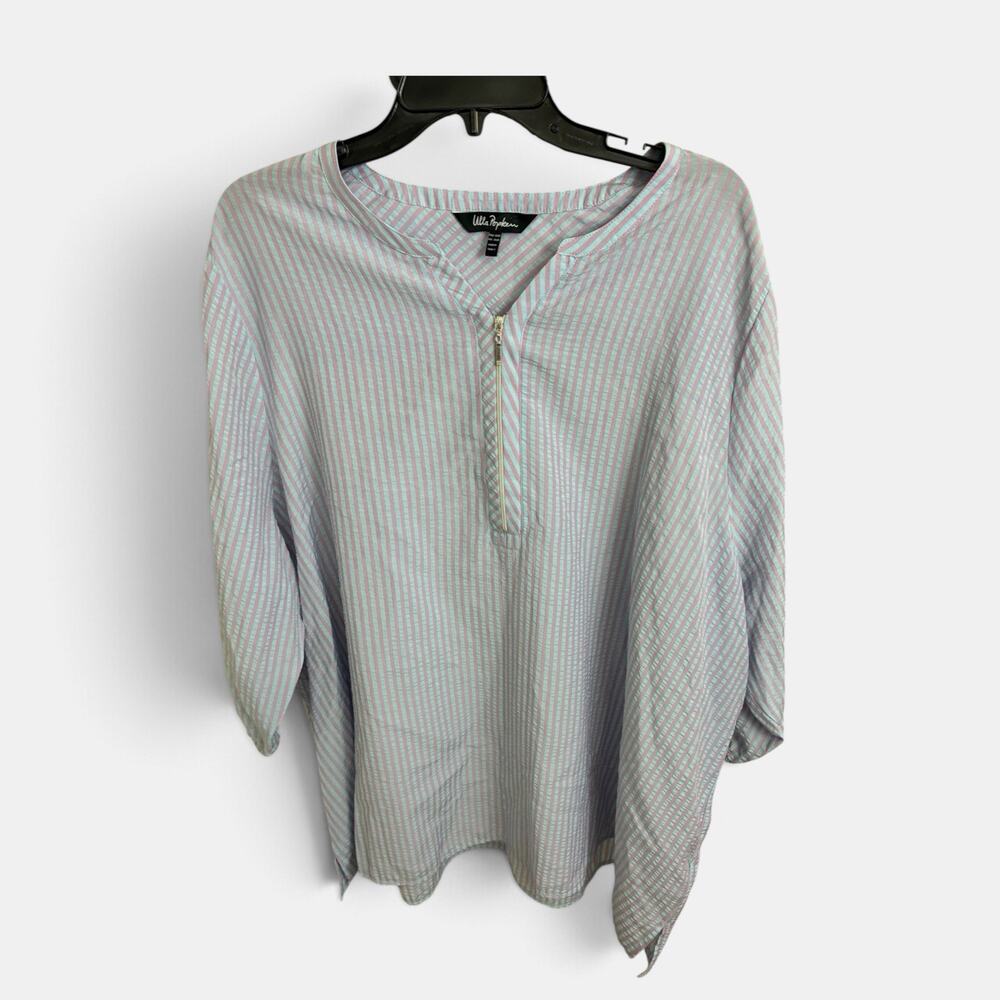 Ulla Popken Top SIZE 24/26 Striped 1/2 Zip Front Purple Blue Stripe Blouse
